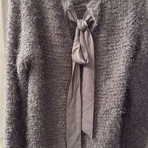 Jennifer Lopez Gray Textured Cowl Neck Sweater